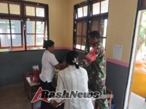 Ribuan Pelajar di Pantai Baru Dapat Asupan Sehat, Pengamanan Diperketat Babinsa Koramil 1627-02