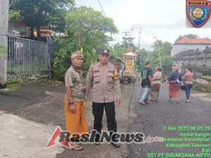 Bhabinkamtibmas Desa Kesiut bersama Pecalang melaksanakan Pengamanan kegiatan Ngaben