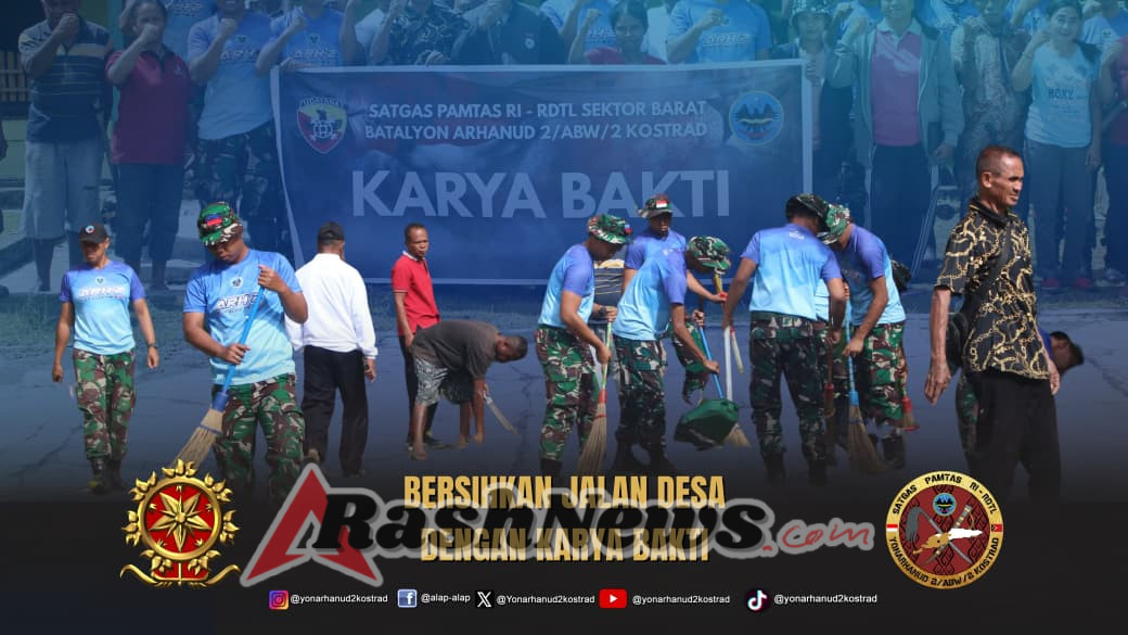 Satgas Pamtas Yonarhanud 2 Kostrad Adakan Karya Bakti Bersama Masyarakat di Perbatasan