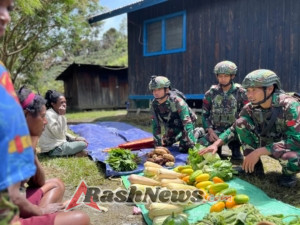 Satgas Yonif 743/PSY Borong Hasil Kebun Mama Papua Pererat Tali Persaudaraan