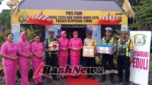 Kapolsek Dentim Sambut Kunjungan Kapolresta Denpasar saat Pengecekan Pos Pam Kertalangu Ops Lilin Agung 2025