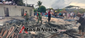 Babinsa Koramil Nusa Penida Bersama Anggota Subsektor Dan Warga  Berjibaku Lawan Sijago Merah, Tangani Kebakaran Warung