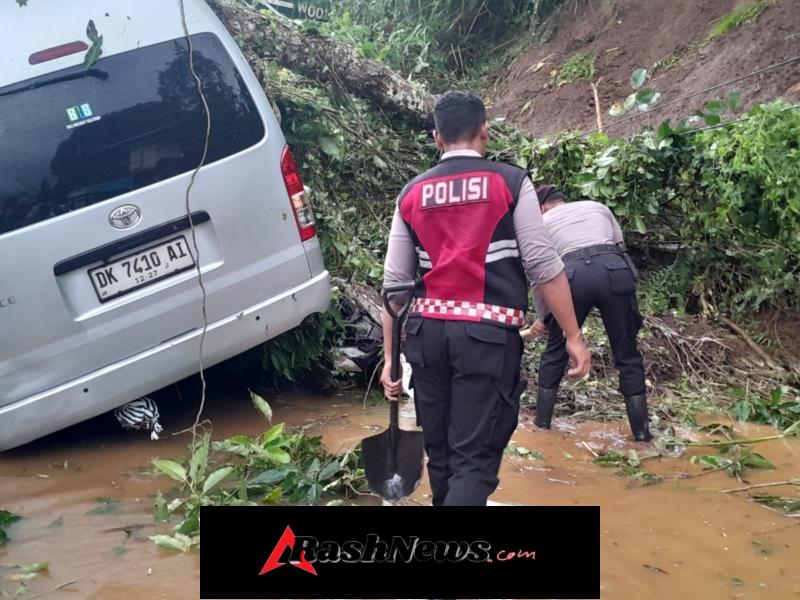 Polres Gianyar Hadir dan Sigap Tangani Tanah Longsor serta Pohon Tumbang di Jalan Raya Ceking Tegallalang