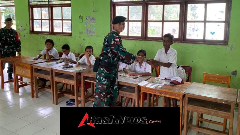 Yonarmed 12 Kostrad Tanamkan Nasionalisme Siswa Perbatasan Melalui Gadik Pos Dafala
