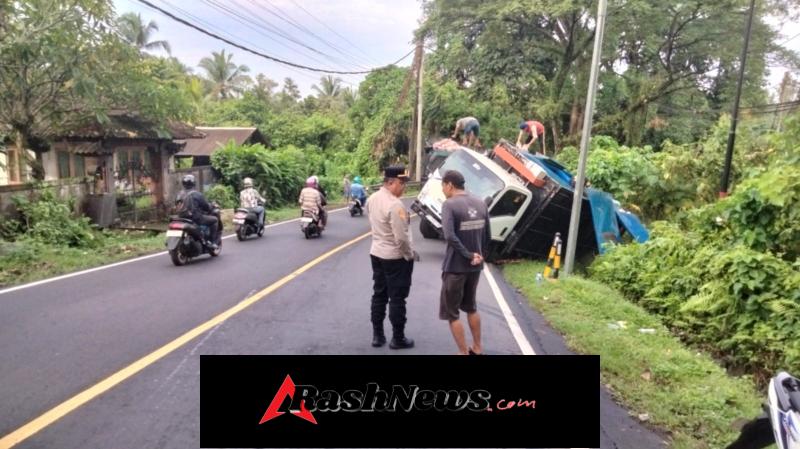 Truk muat ayam potong Out Off Control di Jelijih, Megati