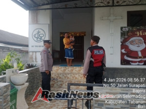 Wujudkan Toleransi, Polsek Selemadeg Amankan Ibadah Minggu Umat Nasrani