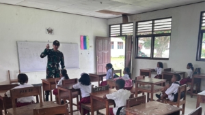 Belajar Sambil Bermain, Satgas Pamtas Yonarmed 12 Kostrad Ajak Siswa SD Metamauk Cinta Matematika