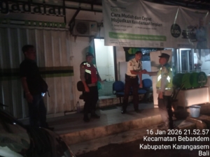 Polsek Bebandem Gelar Patroli Barcode dan Blue light Patrol Jaga Kamtibmas di Malam Hari