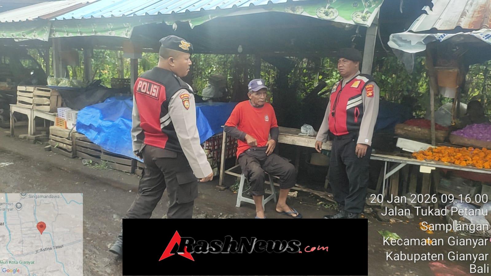 Patroli Kota Presisi Sat Samapta Polres Gianyar Sambangi Pasar Rakyat Samplangan, Situasi Aman dan Kondusif