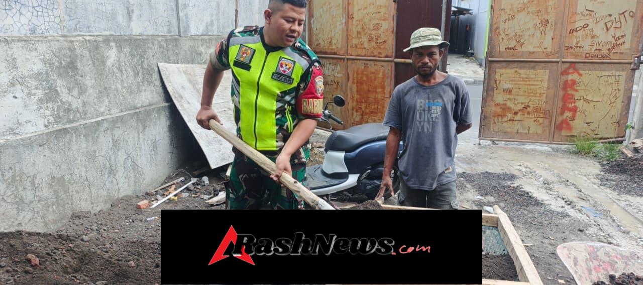 Gotong Royong Babinsa dan Masyarakat Warnai Karya Bakti di Jalan Kelimutu