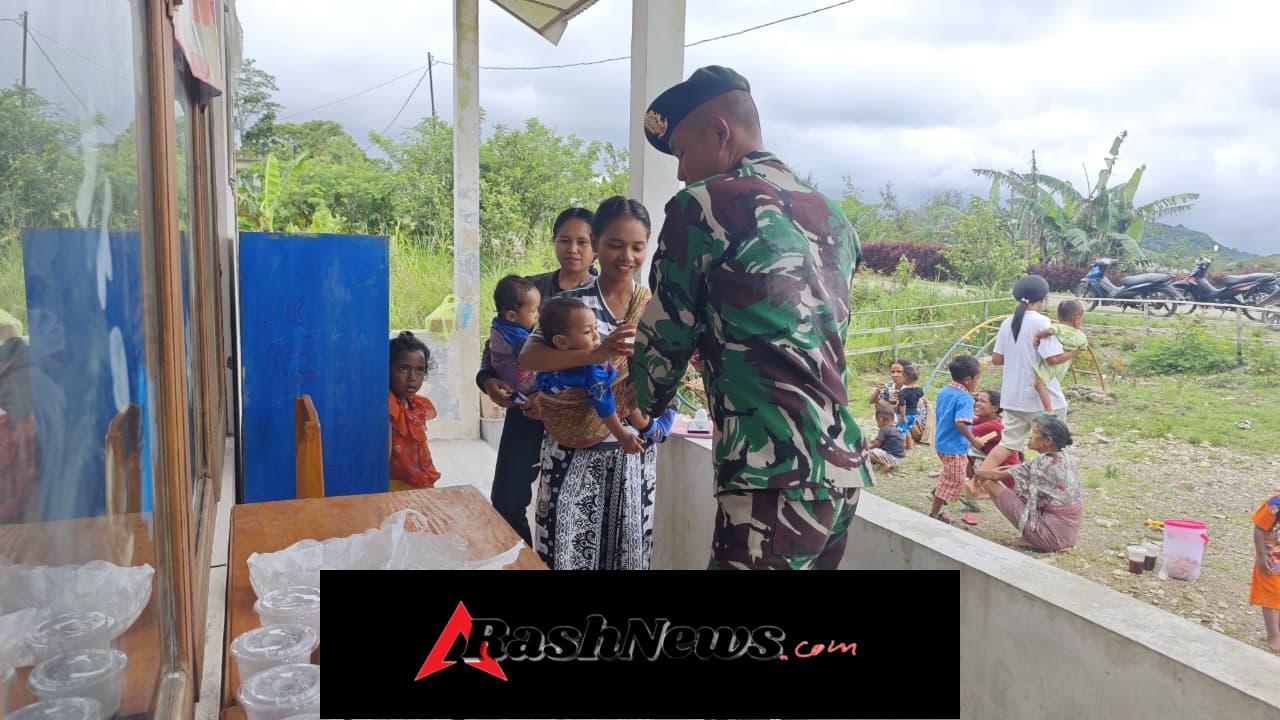 Yonarmed 12 Kostrad Hadirkan Posyandu dan Bubur Kacang Ijo di Lamaknen Selatan