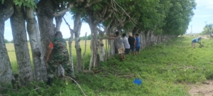 Babinsa Koramil 1601-03 Pahunga Lodu Bantu Pemasangan Pagar Sawah Irigasi