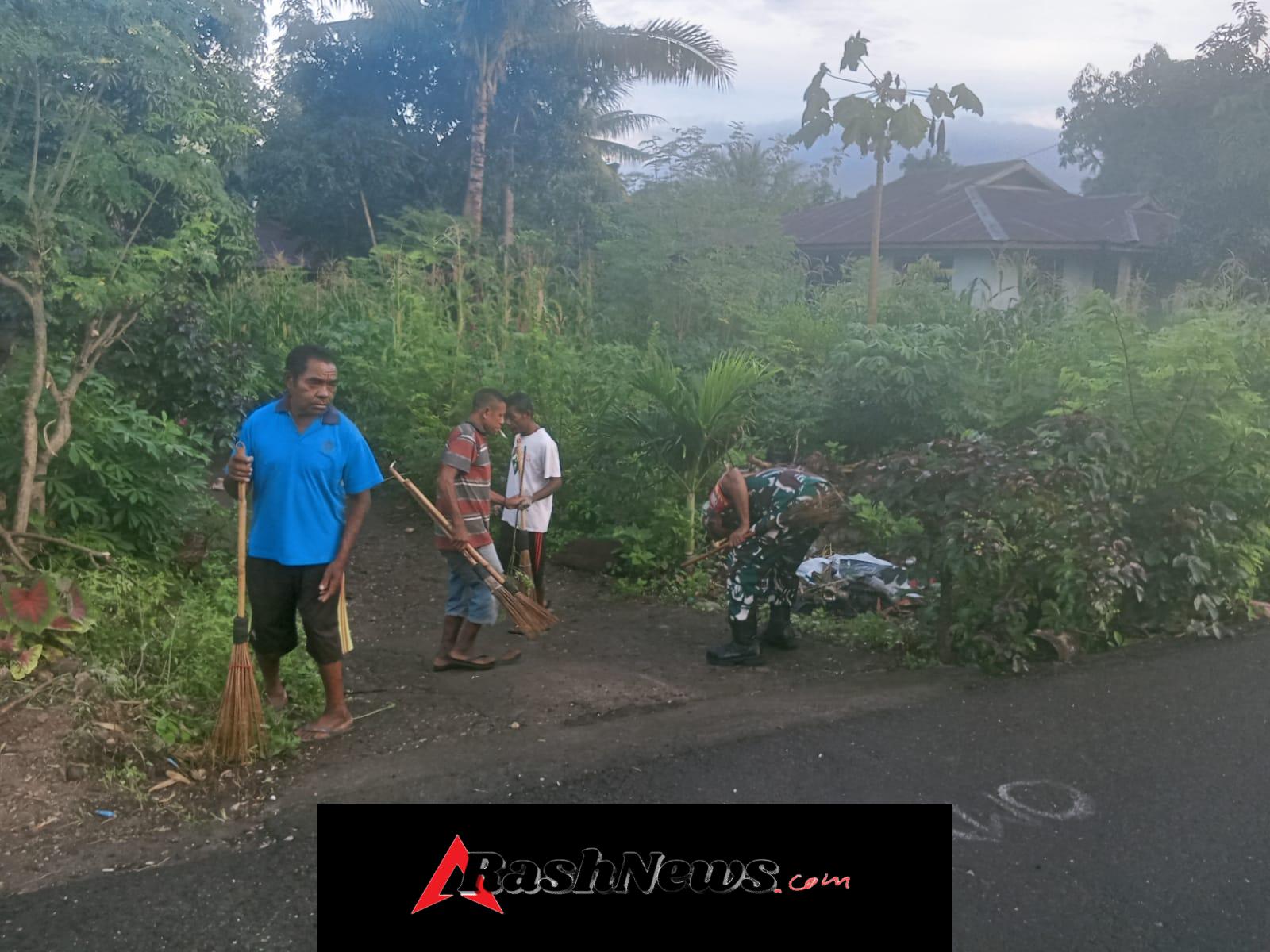 Babinsa Koramil 1624-03/Lewoleba Gelar Karya Bakti Bersama Warga di Kelurahan Selandoro