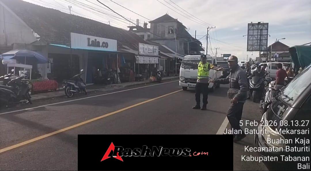 Strong Point Pagi Polsek Baturiti, Arus Lalu Lintas Pasar Baturiti Terkendali