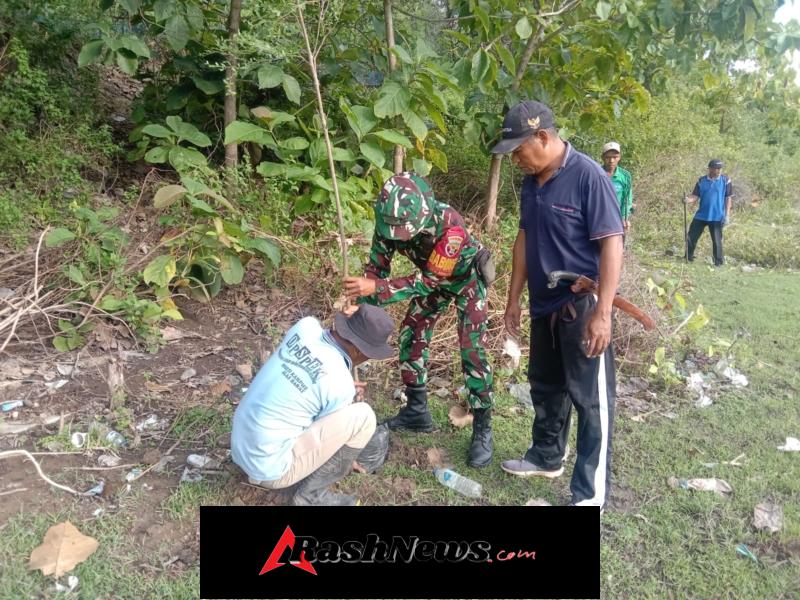 Demi Generasi Mendatang, Babinsa Bersama Warga Tanam Pohon Ketapang di Fasilitas Umum Desa