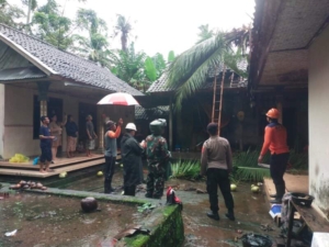 Pohon Kelapa Tumbang Timpa Rumah Warga, Babinsa Gunaksa Bersinergi Gelar Penanganan