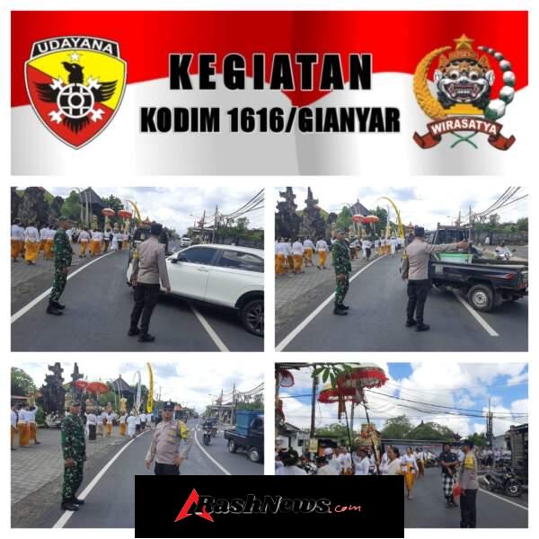 Babinsa Ketewel Pastikan Prosesi Nunas Tirta Warga Banjar Pamesan Berjalan Aman dan Lancar