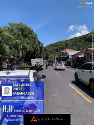 Satlantas Polres Karangasem Berikan Himbauan Parkir Truk di Obyek Wisata Candidasa