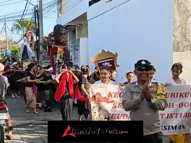 Semarak Budaya di SDN 13 Kesiman, Pawai Ogoh-Ogoh Siswa-siswi Dikawal Bhabinkamtibmas dan Babinsa