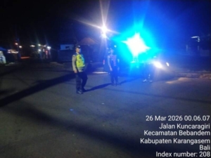Cegah Kejahatan Malam Hari, Polsek Bebandem Intensifkan Blue Light Patrol di Objek Vital