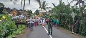 Dukung Kelancaran Upacara Adat, Babinsa Jatiluwih Laksanakan Pengamanan Lalin