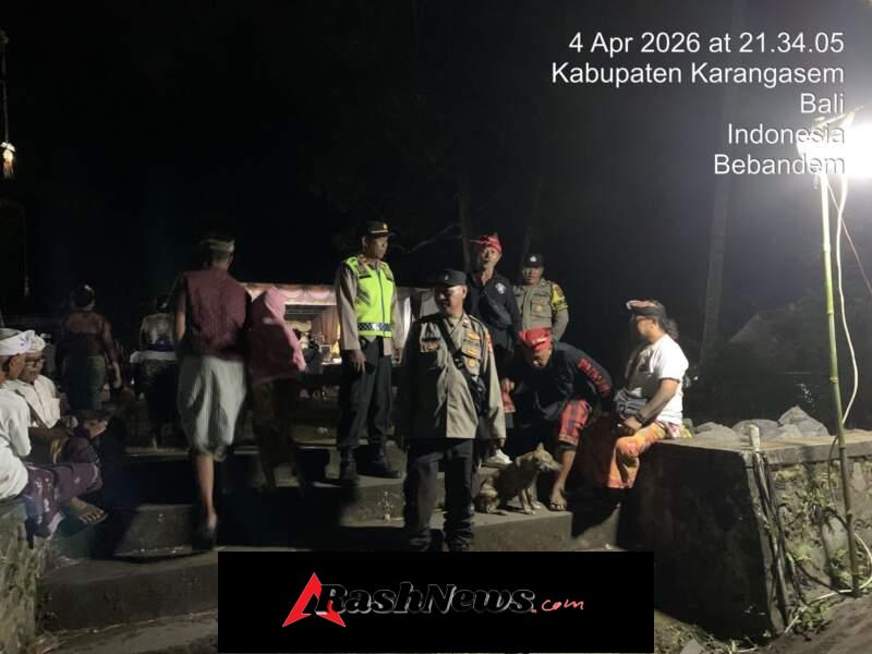 Jaga Kamtibmas, Polsek Bebandem Amankan Gelaran Hiburan Musik di Pura Telaga Liligundi
