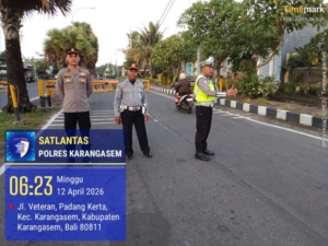 Sat Lantas Polres Karangasem Amankan Jalur Car Free Day di Jalan Veteran
