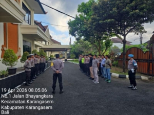 Laksanakan Tugas Piket Mako, Sat Lantas Polres Karangasem Ikuti Serah Terima Tugas Jaga