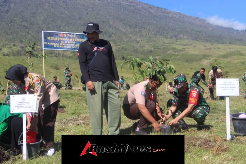 TMMD ke-128 Kodim 1615/Lotim Tanam 1.000 Pohon di Lahan ½ Hektare