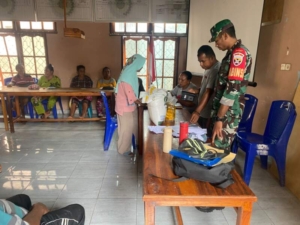 Babinsa Monitoring Pembagian Bantuan Bulog untuk Warga Beninhading 2