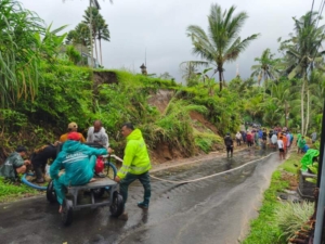 Tanah Longsor Tutup Akses Jalan Tegallalang–Cebok, Polsek Tegallalang Bergerak Cepat Lakukan Penanganan