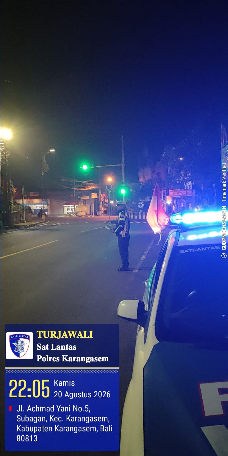 Unit Turjagwali Satlantas Polres Karangasem Laksanakan Patroli Barcode dan Blue Light