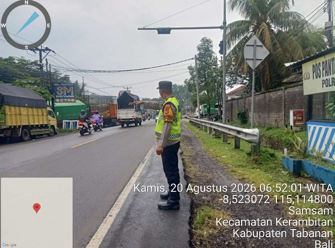 Polsek Kerambitan Rutin Hadir pada Titik Rawan Macet dan Lakalantas melalui Kegiatan Strong Poin Pagi