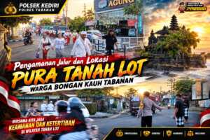 Personil Polsubsektor Atensi Giat Melasi Warga Banjar Bongan Kauh Tabanan di Pura Tanah Lot
